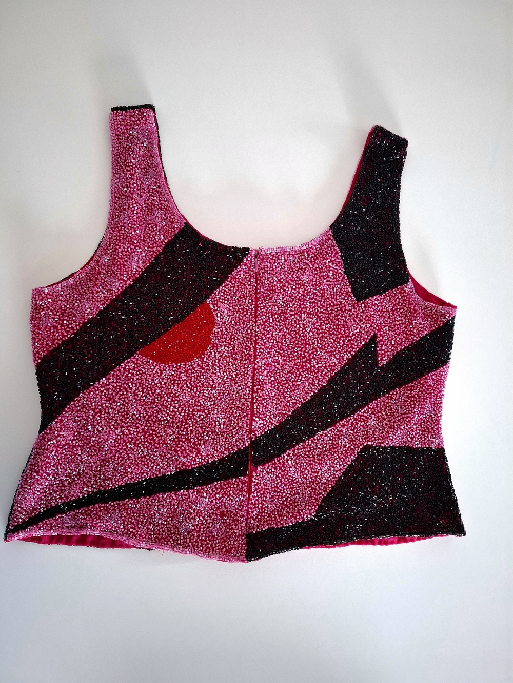 Frank Usher Vintage Pink Beaded Tank Top with Abstract Pattern - Picture 6 of 6